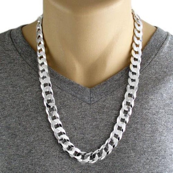 Thick cuban link chain silver sale