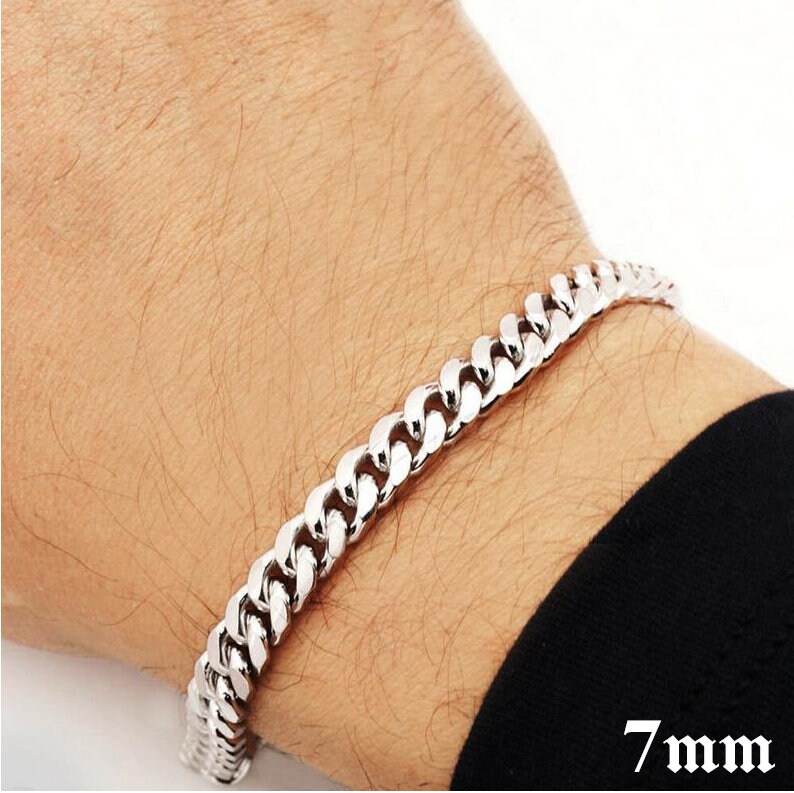 925 Solid Miami Cuban Sterling Silver Link Chain Bracelet in 5mm 15mm width. Available in 7, 8, and 9 Inch Lengths Handcrafted 925 Link image 1