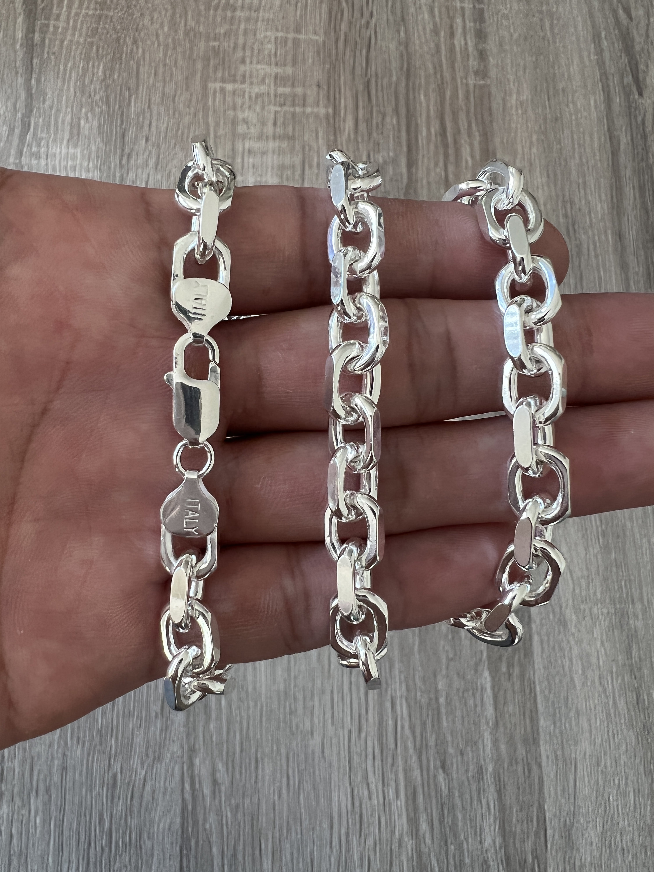 8mm 925 Sterling Silver Men Diamond Cut Rolo Hermes Link Chain