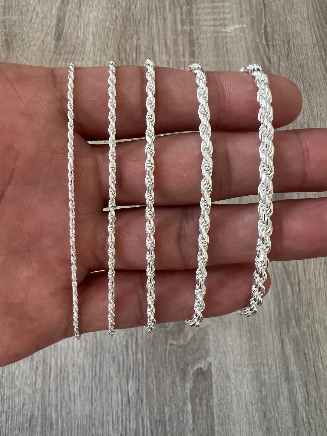 925 Rope Sterling Silver Solid Chain Necklace Diamond Cut High Etsy