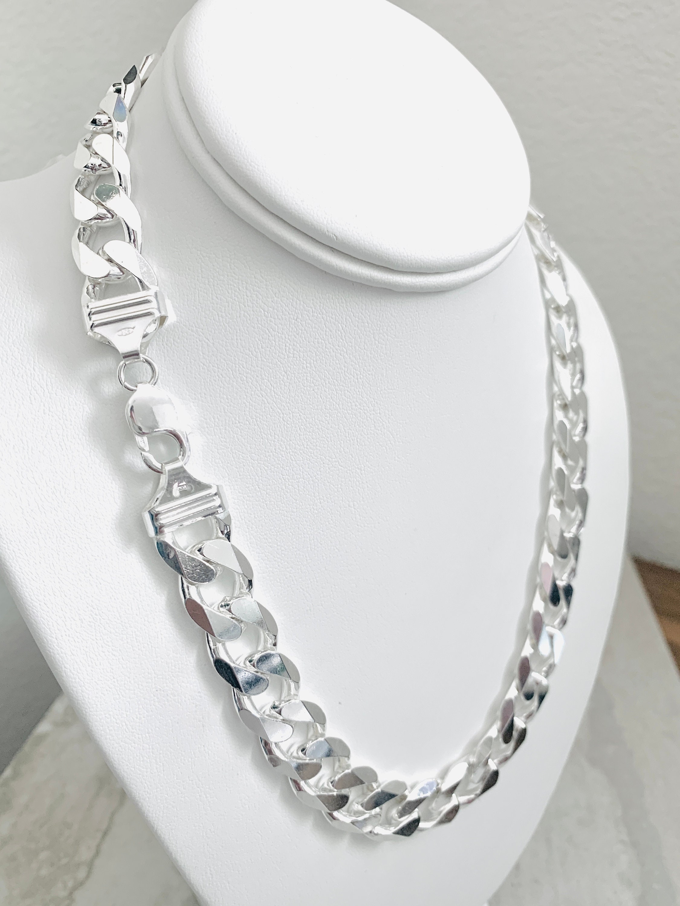 15mm SOLID 925 HEAVY Sterling Sliver Curb Cuban Chain Silver Etsy