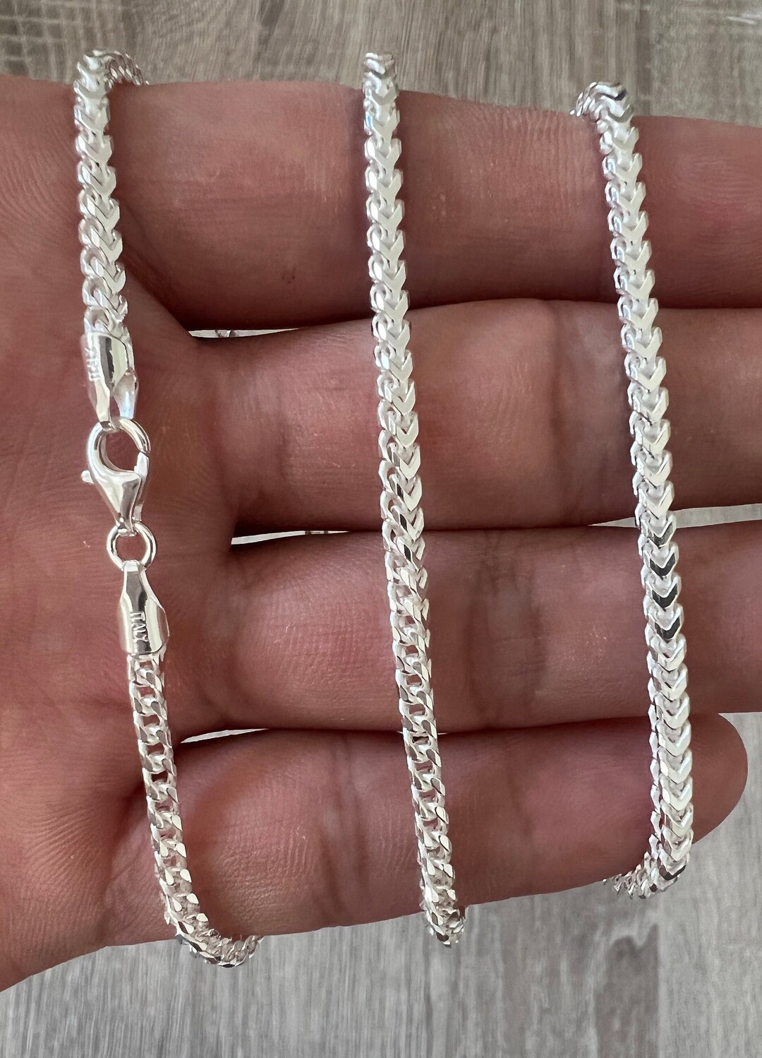 2.5mm 925 Franco Sterling Silver Solid Chain Bracelet Necklace Diamond