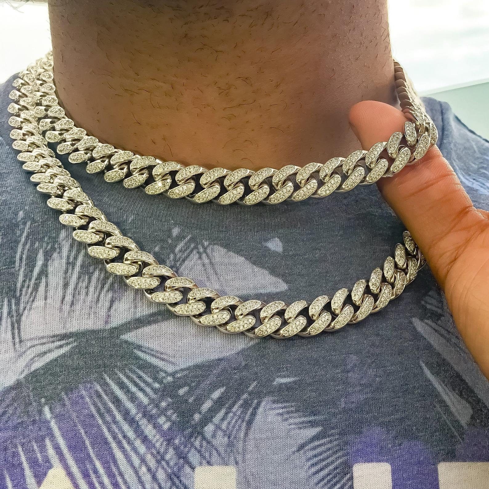 13mm Iced Flooded Miami Cuban Link Chain in White Gold/ | Etsy