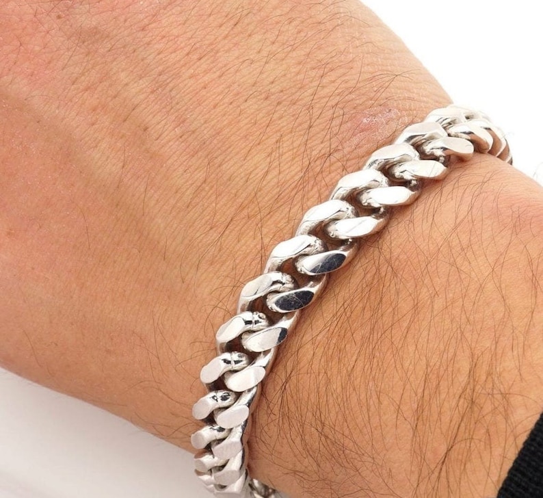925 Solid Miami Cuban Sterling Silver Link Chain Bracelet in 5mm 15mm width. Available in 7, 8, and 9 Inch Lengths Handcrafted 925 Link image 5