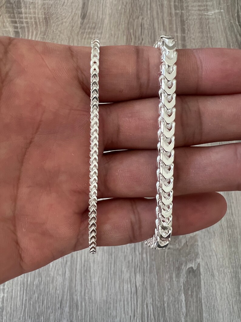925 Franco Sterling Silver Solid Chain Necklace Bracelet Diamond Cut High Polish for Men and Woman Unisex in 2.5mm 3mm 4mm 5mm Italian image 1