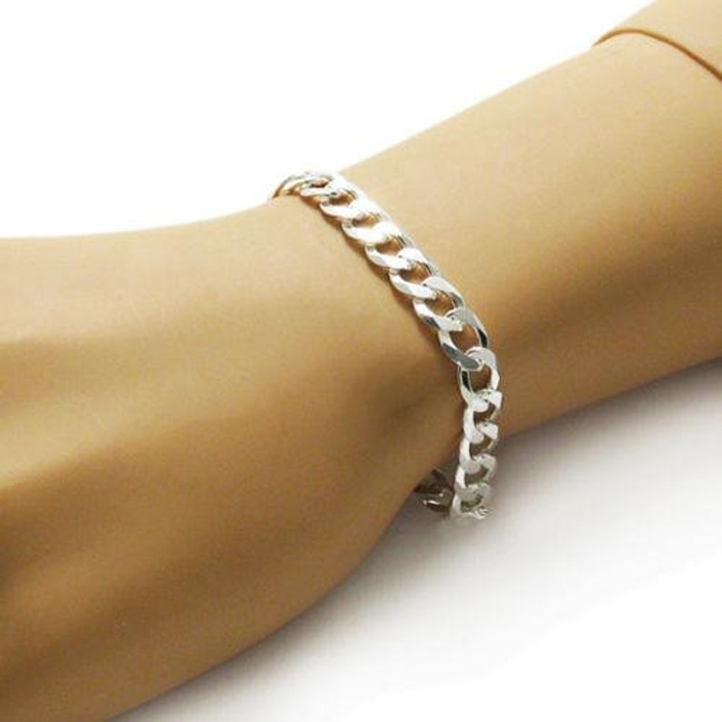 Elegant Sterling Silver FLAT Cuban Link Chain Bracelet in 8mm Gauge 200 width Available in 8 and 9 Lengths Handcrafted 925 Link