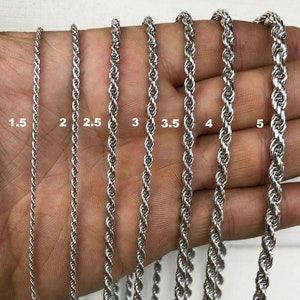 925 Rope Sterling Silver Solid Chain Necklace Diamond Cut High Polish for Men and Woman Unisex in 1.5mm 2mm 2.5mm 3mm 4mm 5mm 6mm 8mm