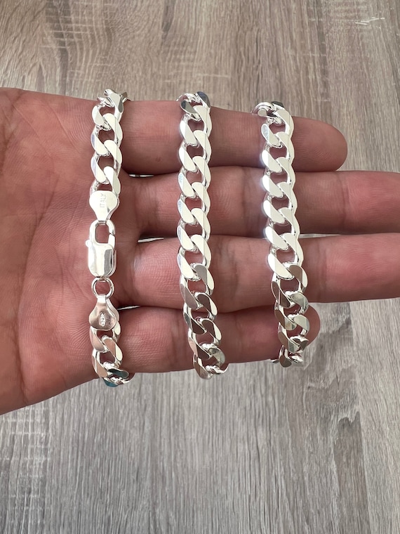 8mm 925 Solid Cuban Curb Chain Sterling Silver Real Men Women Unisex Link  Bracelet in 7 8 9 18, 20 22, 24 26 30 Non Tarnish Italian 