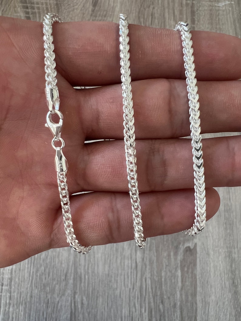 925 Franco Sterling Silver Solid Chain Necklace Bracelet Diamond Cut High Polish for Men and Woman Unisex in 2.5mm 3mm 4mm 5mm Italian image 4