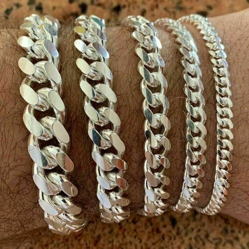 SOLID 925 Miami Cuban Bracelet Sterling 