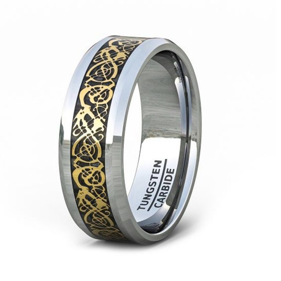 Tungsten Engraved Ring Gold Dragon Silver Tungsten Custom | Etsy