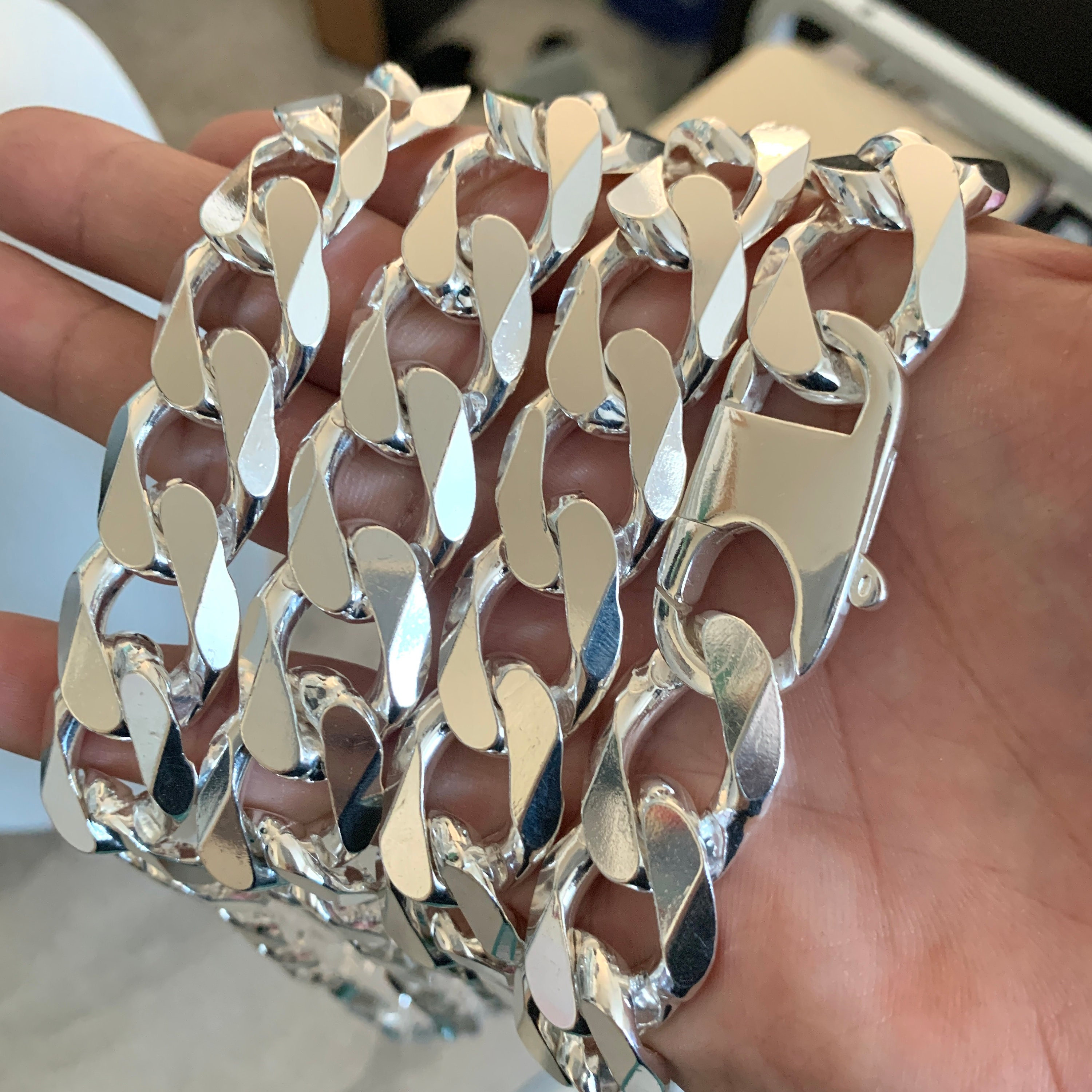 18mm Sterling Silver 925 HEAVY Curb Cuban Chain Bracelet Silver