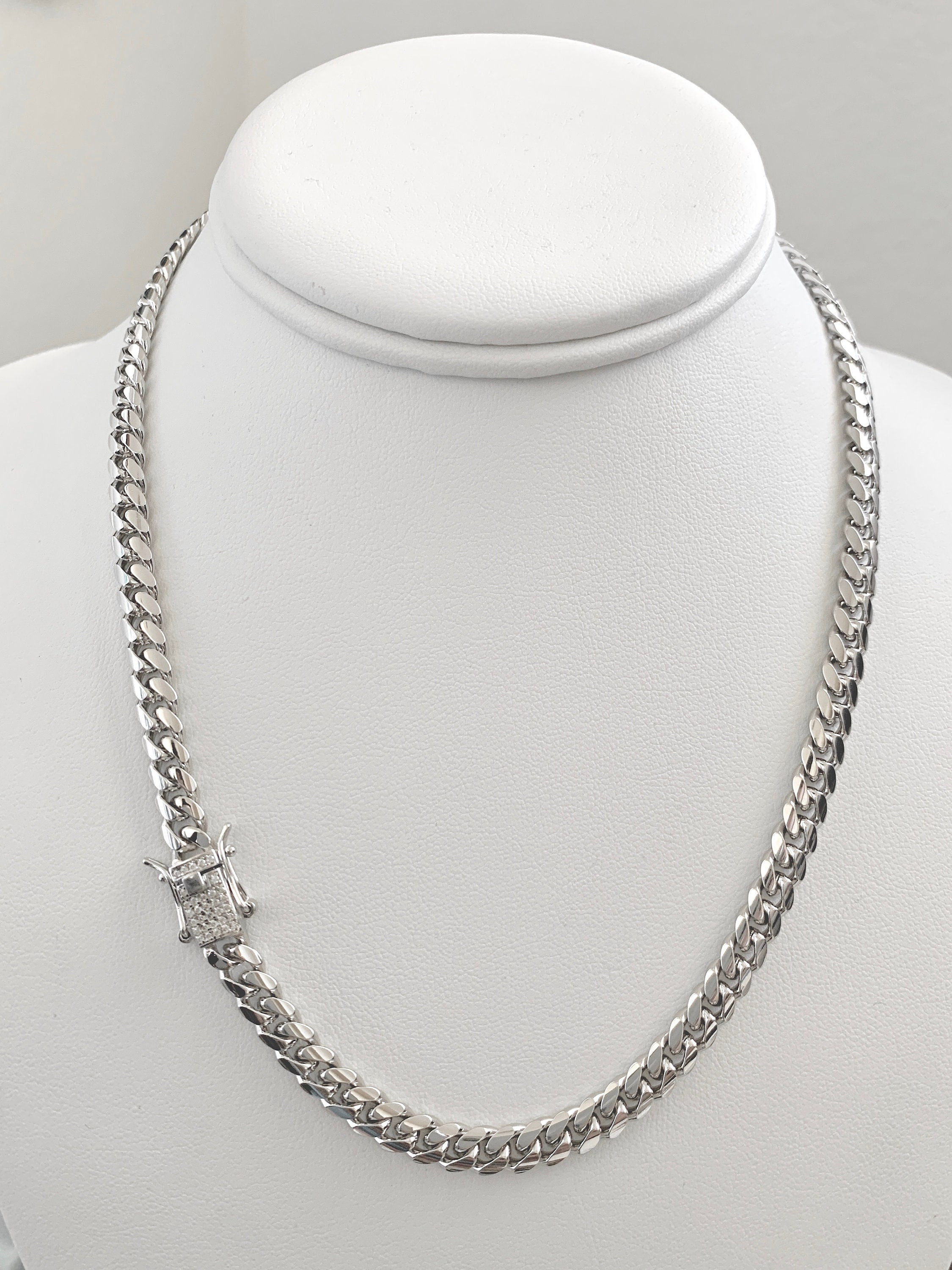 6mm 925 Solid Miami Cuban Sterling Silver Chain Real Heavy Curb Necklace  Men's Women's Unisex 7 7.5 8 18 20 22 24 26 30 Italian