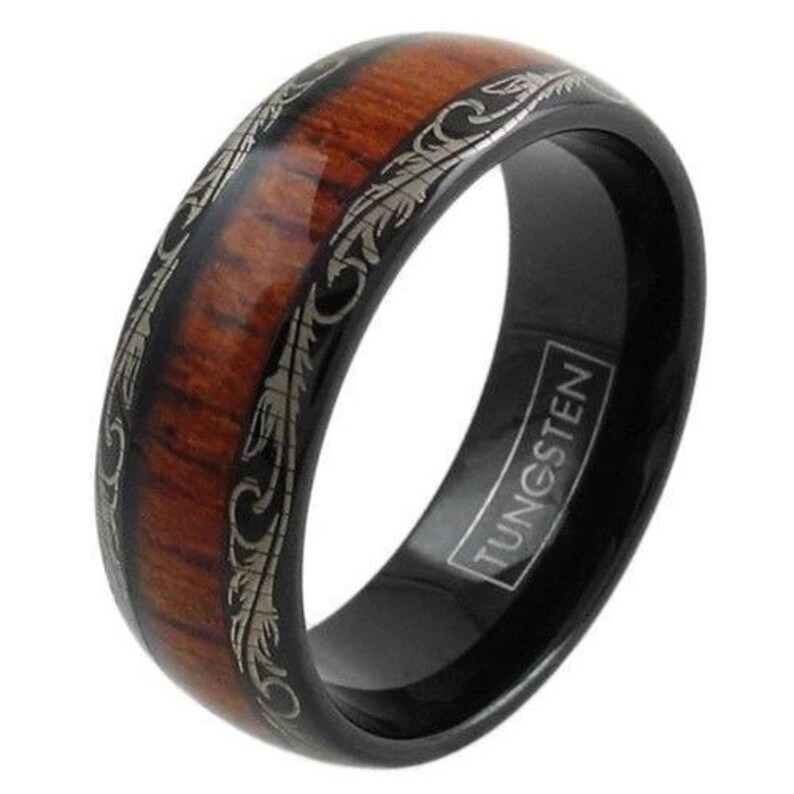 CUSTOM Delightful Black Tungsten Ring With Wood Grain Inlay Etsy