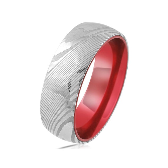 Damascus Steel Ruby Red Anodized Aluminum Dome Style Wood Grain