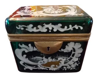 Antiek bohoglas Moser Emerald Crystal Jewel Box
