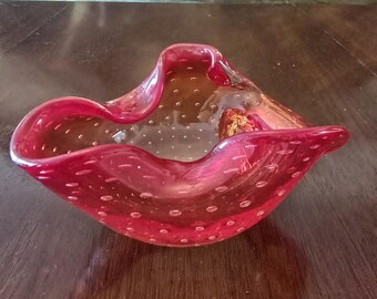 Vintage mid century modern murano style raspberry bowl