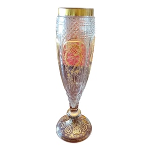 Antique Baccarat Style Large Gold Crystal Vase