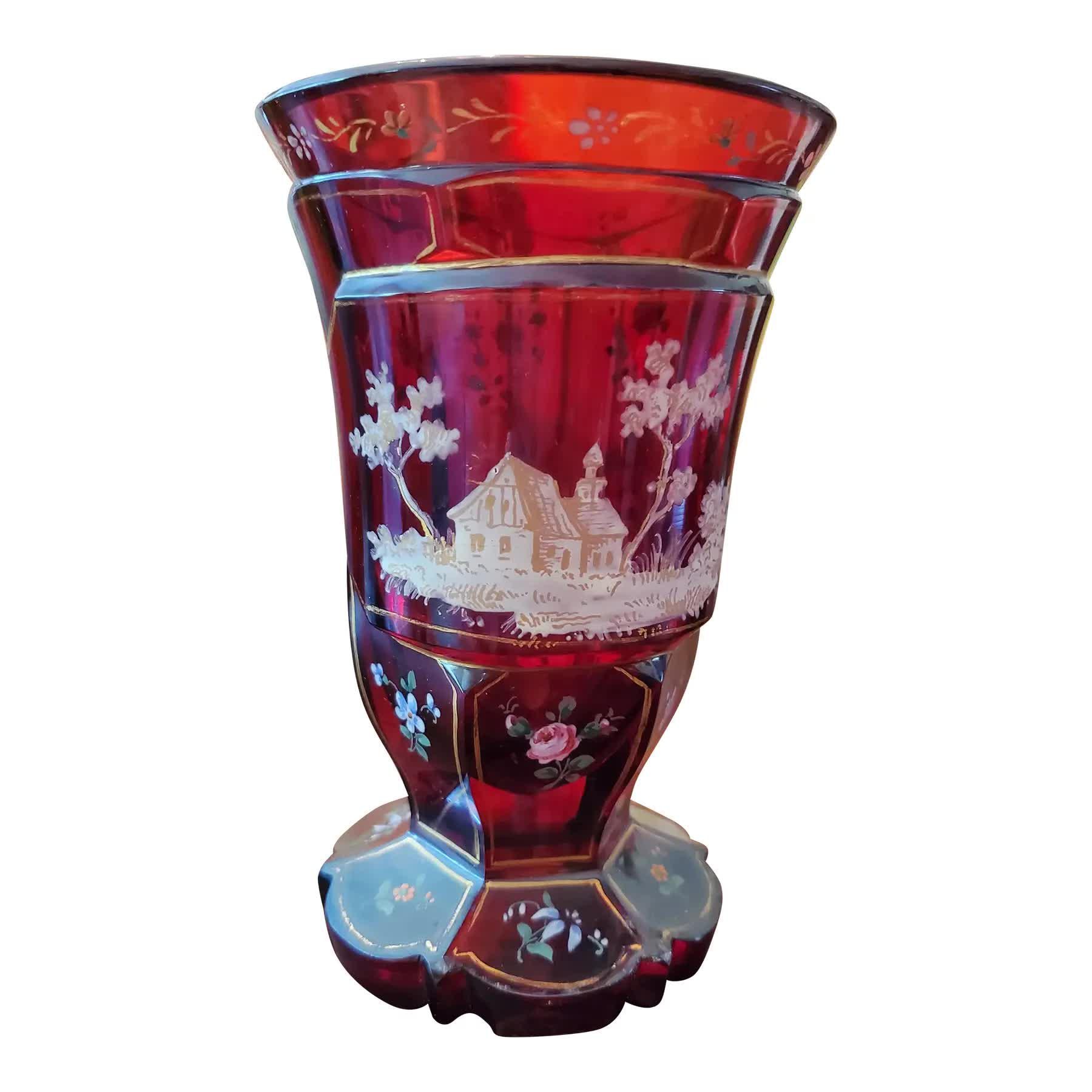 ドイツ製 ゴブレット ペア ハンドエナメル ルビーレッド クリスタル