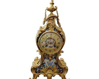 Antique French Gilt Bronze Champleve Enamel Clock
