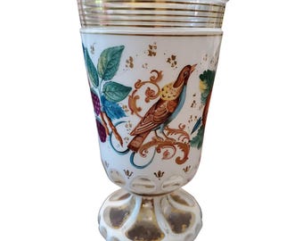 Antique Moser Bohemian Glass Enamel Bird Goblet