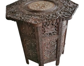 1930s Antique Carved Inlaid Leaf Side Table English Regency
