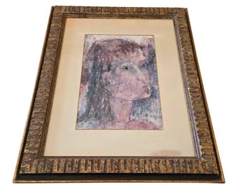 Vintage Mid Century Modern Watercolor Painting of Girl