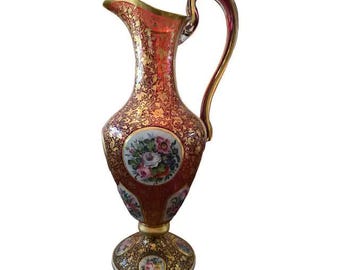 Antique Moser Bohemian Glass Ruby Color Ewer