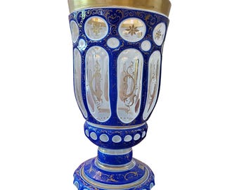 コバルトブルー ボヘミアン チェコ モーザー ハンドペイント