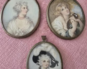 Antique collection three miniature paintings