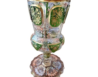 Antique Moser Bohemian Glass Raised Gold Glass Goblet