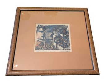 Litografía abstracta firmada moderna de mediados de siglo, edición limitada