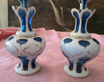 Antique moser bohemian glass overlay aquamarine perfumes