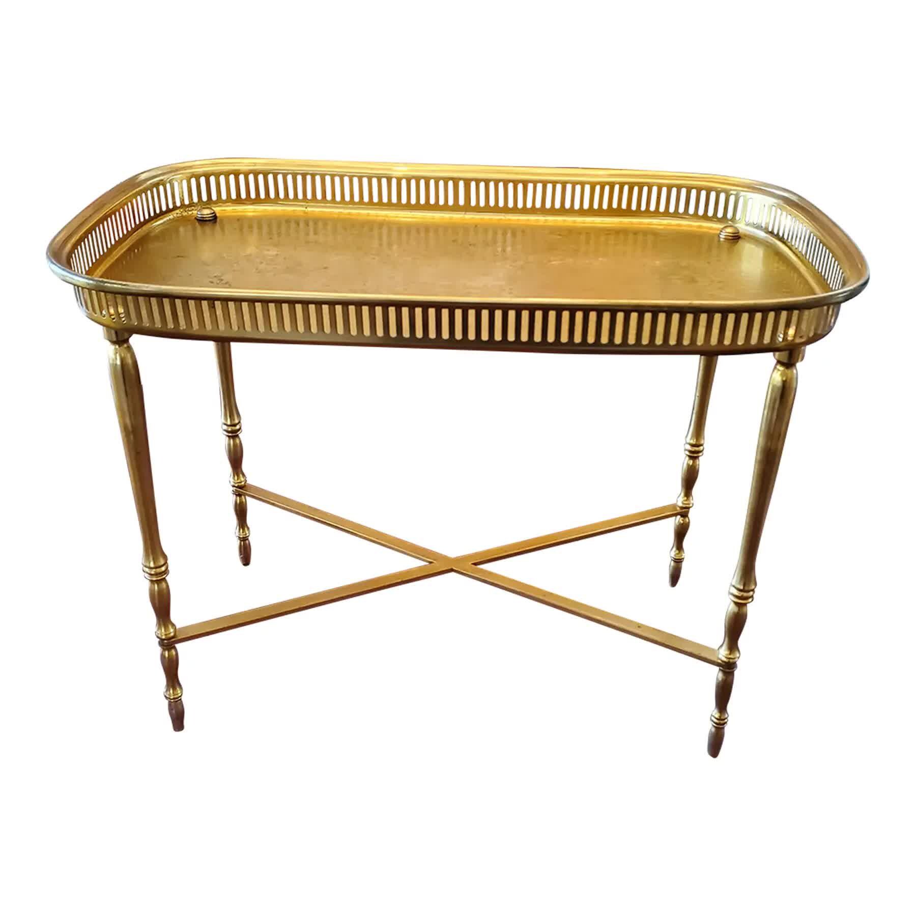 Bandeja vintage moderna de mediados de siglo con triple baño de oro y base en forma de X