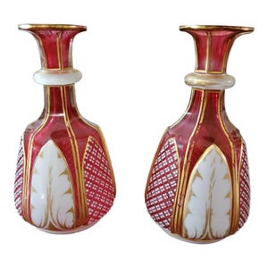 Pair of Antique Moser Bohemian Glass Perfume Bottles