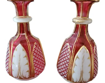 Pair of Antique Moser Bohemian Glass Perfume Bottles