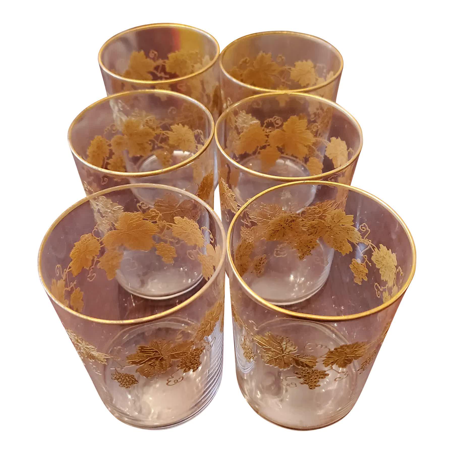 Antique Set of 6 Baccarat Style Gold Crystal Glasses