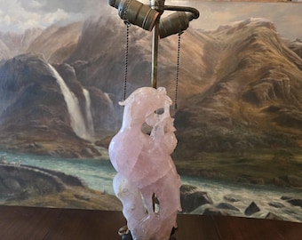 Antique chinese quartz rock crystal pink lamp