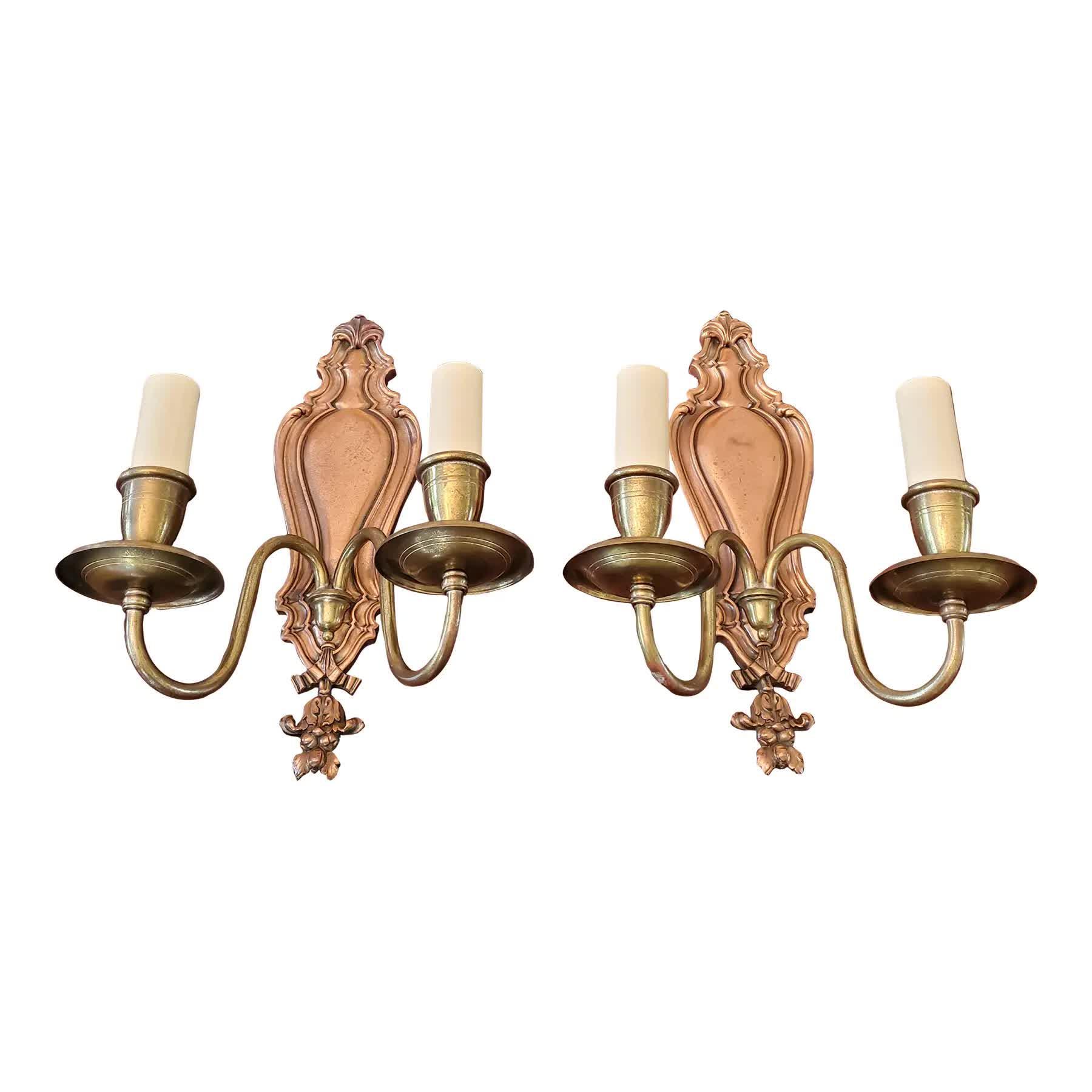 Antique E F Caldwell Style Brass & Copper Pr Sconces - a Pair