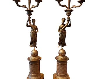 Antique French Empire Bronze Female Candelabras- a Pair