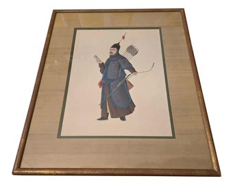 Antique Chinese Watercolor Painting of Warrior