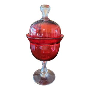 Mid Century Modern Murano Style Large Ruby Cranberry Glass Goblet