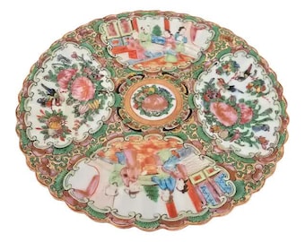 Antique Chinese Porcelain Rose Medallion Ridged Plate