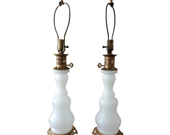 Antique French Baccarat Style Opaline Lamps. - a Pair