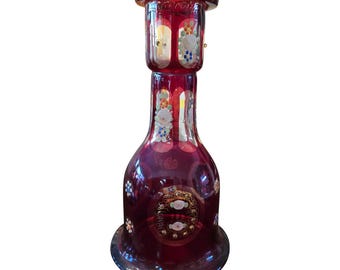 Antique Bohemian Glass Moser Jeweled Hookah Bottle