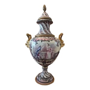 Antique Museum Signed Sevres Silver Overlay Pink Urn