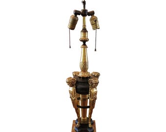 Antique E F Caldwell Style Gilt Bronze Marble Figural Lamp
