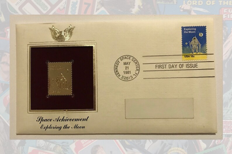 USPS Space Stamp 22K Gold Stamp First Day Issue Kennedy Etsy