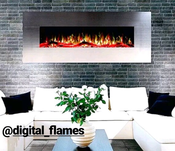 50 60 Inch Luxury Led Digital Flames Brushed Stainless Steel Etsy