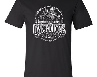 Morticia & Gomez love potions unisex t-shirt